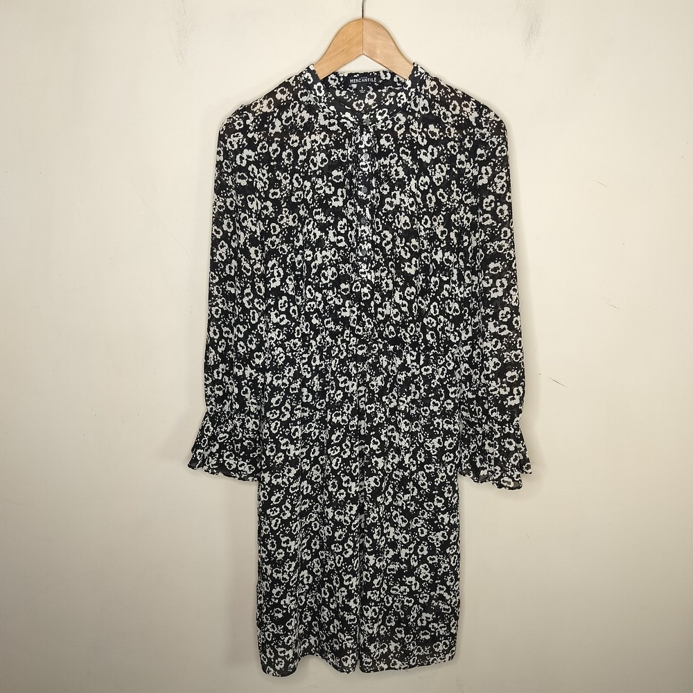 J. Crew Floral‎ Chiffon Long Sleeve Dress Tie Neck Sheer
